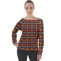Native American Pattern Off Shoulder Long Sleeve Velour Top