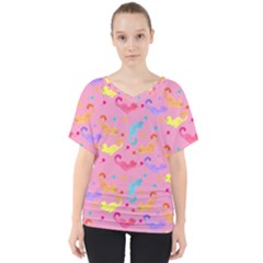 Watercolor Cats Pattern V-neck Dolman Drape Top