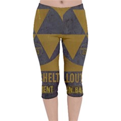 Fallout Shelter In Basement Radiation Sign Velvet Capri Leggings  by WetdryvacsLair