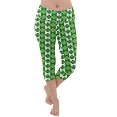 Clover Leaf Shamrock St Patricks Day Lightweight Velour Capri Yoga Leggings by Dutashop