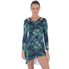 Green Leaves Asymmetric Cut-out Shift Dress by goljakoff