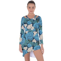 Blue Flowers Asymmetric Cut-out Shift Dress by goljakoff