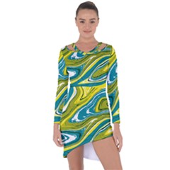Green Vivid Marble Pattern Asymmetric Cut-out Shift Dress by goljakoff