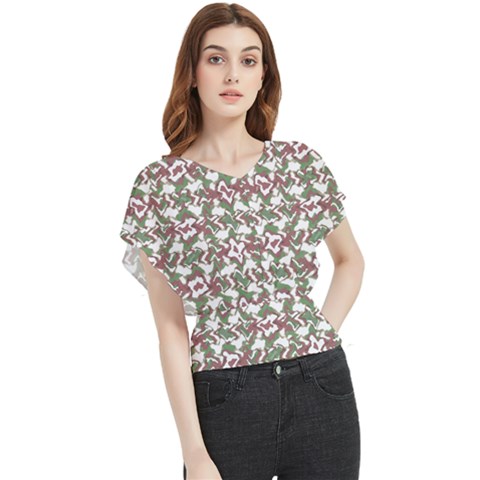 Multicolored Texture Print Pattern Butterfly Chiffon Blouse by dflcprintsclothing