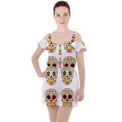 Day Of The Dead Day Of The Dead Ruffle Cut Out Chiffon Playsuit by GrowBasket