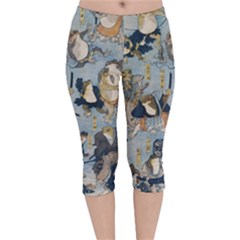 Famous Heroes Of The Kabuki Stage Played By Frogs  Velvet Capri Leggings  by Sobalvarro