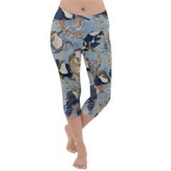 Famous Heroes Of The Kabuki Stage Played By Frogs  Lightweight Velour Capri Yoga Leggings by Sobalvarro