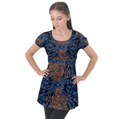 Fractal Galaxy Puff Sleeve Tunic Top by MRNStudios