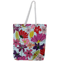 Flower Pattern Full Print Rope Handle Tote (large) by Galinka