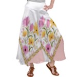 Minimal Peach Gold Floral Marble A Satin Palazzo Pants