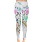 Minimal Green Gold Floral Marble A Inside Out Leggings