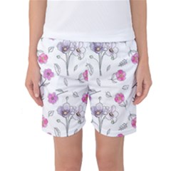 Flowers In One Line Women s Basketball Shorts by SychEva