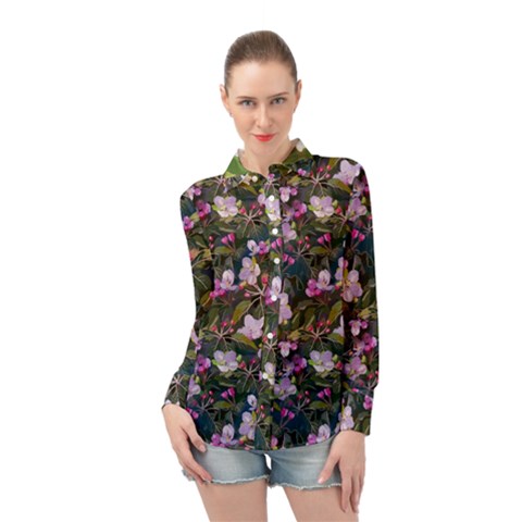 Apple Blossom  Long Sleeve Chiffon Shirt by SychEva