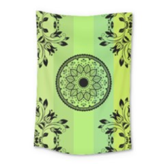 Green Grid Cute Flower Mandala Small Tapestry by Magicworlddreamarts1