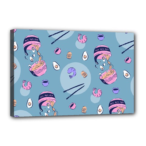 Japanese Ramen Sushi Noodles Rice Bowl Food Pattern 2 Canvas 18  X 12  (stretched) by DinzDas