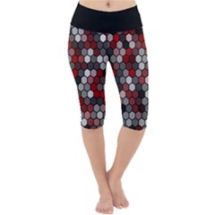 Hexagonal Blocks Pattern, Mixed Colors Lightweight Velour Cropped Yoga Leggings by Casemiro