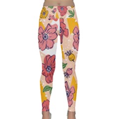 Cartoon Flowers Lightweight Velour Classic Yoga Leggings by designsbymallika