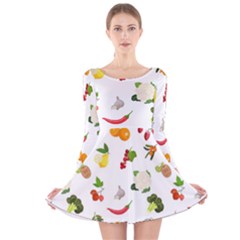 Fruits, Vegetables And Berries Long Sleeve Velvet Skater Dress by SychEva