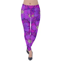 Fantasy Flowers In Paradise Calm Style Velvet Leggings by pepitasart