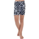 Black And White Geometric Print Kids  Lightweight Velour Capri Yoga Leggings