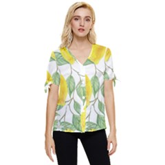 Vintage Lemons Bow Sleeve Button Up Top