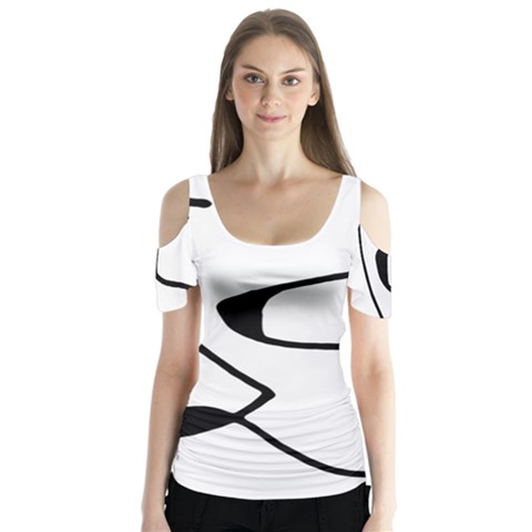 Black And White Abstract Linear Decorative Art Butterfly Sleeve Cutout Tee  by dflcprintsclothing