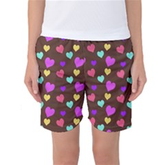 Colorfull Hearts On Choclate Women s Basketball Shorts by Daria3107