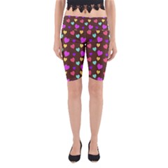 Colorfull Hearts On Choclate Yoga Cropped Leggings by Daria3107