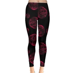 Red Sponge Prints On Black Background Leggings  by SychEva