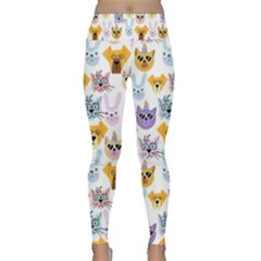 Funny Animal Faces With Glasses On A White Background Lightweight Velour Classic Yoga Leggings by SychEva