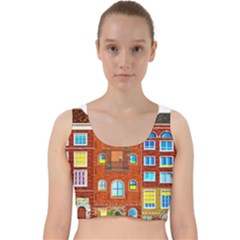 Town-buildings-old-brick-building Velvet Racer Back Crop Top by Sudhe