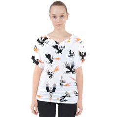 Dragon-phoenix-fire-bird-ancient V-neck Dolman Drape Top by Sudhe