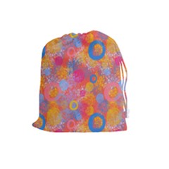 Multicolored Splashes And Watercolor Circles On A Dark Background Drawstring Pouch (large) by SychEva