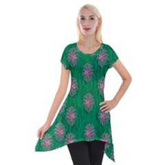 Lotus Bloom In The Blue Sea Of Peacefulness Short Sleeve Side Drop Tunic