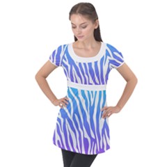 White Tiger Purple & Blue Animal Fur Print Stripes Puff Sleeve Tunic Top by Casemiro