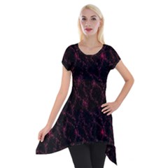 Pink Abstract Flowers With Splashes On A Dark Background  Abstract Print Short Sleeve Side Drop Tunic by SychEva