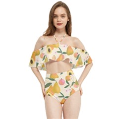Yellow Juicy Pears And Apricots Halter Flowy Bikini Set  by SychEva