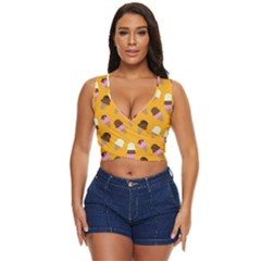 Ice Cream On An Orange Background Pattern   Women s Sleeveless Wrap Top by LalyLauraFLM