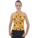 Ice cream on an orange background pattern                                                             Cross Neck Velour Top View1