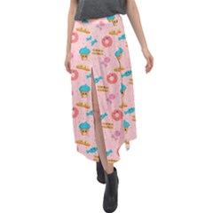 Funny Sweets With Teeth Velour Split Maxi Skirt by SychEva