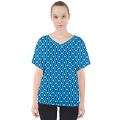 Blue Circles On A Dark Blue Background V-neck Dolman Drape Top by SychEva