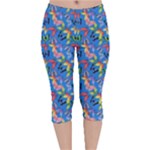Multicolored Butterflies Fly On A Blue Background Velvet Capri Leggings 