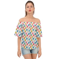 Multicolored Sweet Donuts Off Shoulder Short Sleeve Top by SychEva