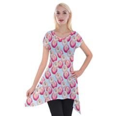 Pink And White Donuts On Blue Short Sleeve Side Drop Tunic by SychEva