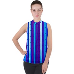 Warped Stripy Dots Mock Neck Chiffon Sleeveless Top by essentialimage365