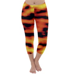 Red  Waves Abstract Series No5 Capri Winter Leggings  by DimitriosArt
