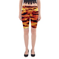 Red  Waves Abstract Series No5 Yoga Cropped Leggings by DimitriosArt