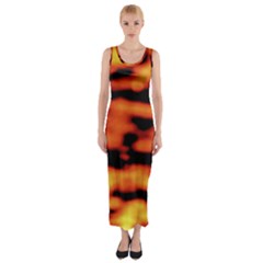 Red  Waves Abstract Series No5 Fitted Maxi Dress by DimitriosArt