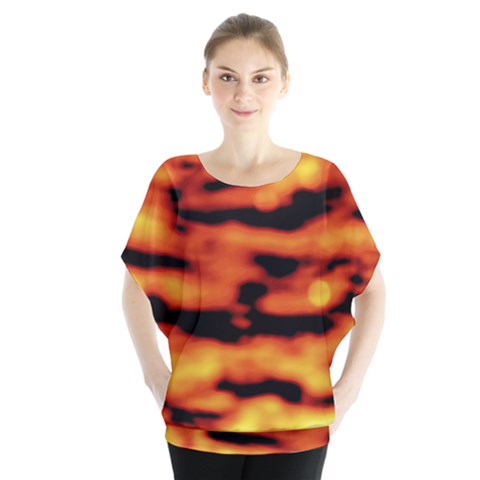 Red  Waves Abstract Series No5 Batwing Chiffon Blouse by DimitriosArt