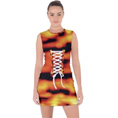 Red  Waves Abstract Series No5 Lace Up Front Bodycon Dress by DimitriosArt